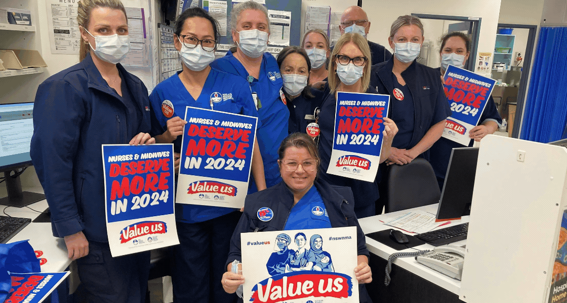 Collage of NSWNMA members wearing value us badges